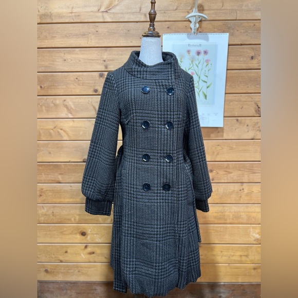 VTG Latte by Coffee Shop Glen Check Wool Blend Jacket Coat Statement Overcoat Sm - Picture 7 of 16